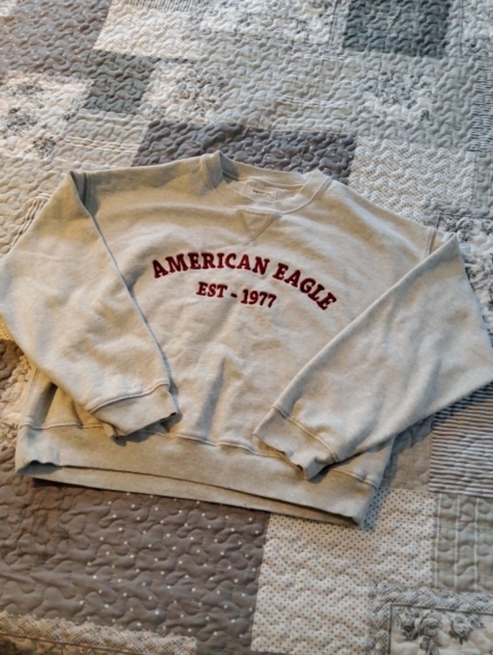 American Eagle Gray Sweatshirt with Red Embroidered Logo Small